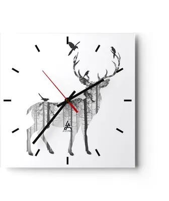 Produktbild von Wanduhr - Quadrat - Glasuhr - Hirsch Herbst Wald Illustration - 30x30cm - Schleichendes Uhrwerk - Lautlos - zum Aufhängen bereit - Dekoration Modern - Wanddekoration aus Glas - C3AC30x30-3159