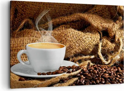 Produktbild von Bild auf Leinwand - Leinwandbild - Cappuccino Tasse Körner Beutel - 100x70cm - Wand Bild - Wanddeko - Leinwanddruck - Bilder - Kunstdruck - Wanddekoration - Leinwand bilder - Wandkunst - AA100x70-2383