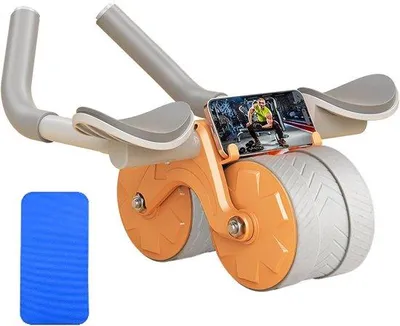 Produktbild von Famanu Fitness Ab Roller Wheel mit 2 Handyhaltern und automatischer Rückfederung - Schwarz