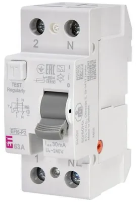 Obrázek produktu pro Jistič chybového proudu 2P, 63A, 0,03A, typ A, 6kA, EFI6-P2, 63/0,03, výrobní číslo 002061263