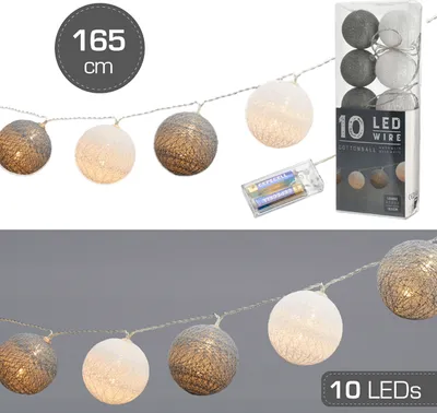 Produktbild von LED Lichterk. Baumwolleball, weiß/grau, 10LED, ca. 165cm, 6cmD