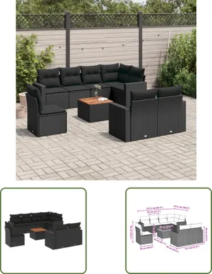 Produktbild von The Living Store 9-tlg. Garten-Sofagarnitur mit Kissen Schwarz Poly Rattan