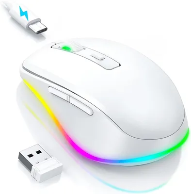 Produktbild von seenda Kabellose Maus LED, Wiederaufladbar Maus Kabellos mit Maus Jiggler, Leise 2.4G USB Funkmaus für Laptop, Computer Wireless Mouse Beleuchtet