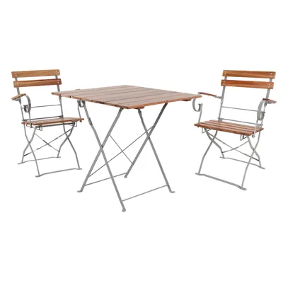 Biergarten Set Klapptisch + 2 Klappstühle mit Armlehnen klappbar Akazie 70x70cm