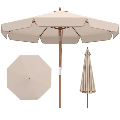 Image de Parasol COSTWAY φ300cm, parasol de jardin avec volant, inclinable de 30° des deux côtés, parasol de balcon en bois, parasol de terrasse, parasol de marché Beige