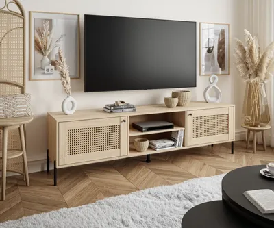 Produktbild von TV-Schrank VIENNA 3D,  Puccini Eiche + Wiener Geflechtdruck, gerade Metallbeine