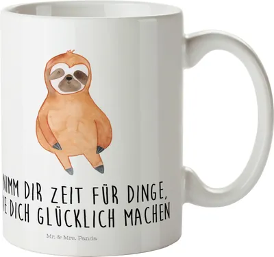 Produktbild von Mr. & Mrs. Panda Trinklernbecher Faultier Zufrieden - Weiß - Geschenk, Camping Tasse, Plastikbecher, Happy, Outdoor, Reisebecher, Glück, Pause, Henkelbecher