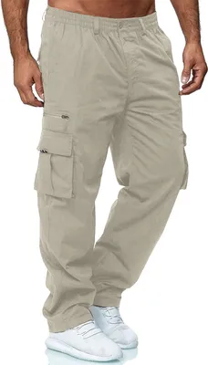 Produktbild von Herren Cargohose Schlupfhose leichter Stoff Trekking Casual Freizeit Latzhose Sporthose Trekking Wasserdicht Atmungsaktiv Khaki S