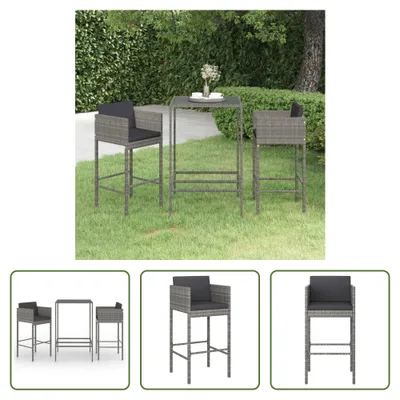 Produktbild von The Living Store 3-tlg. Gartenbar-Set mit Kissen Poly Rattan Grau