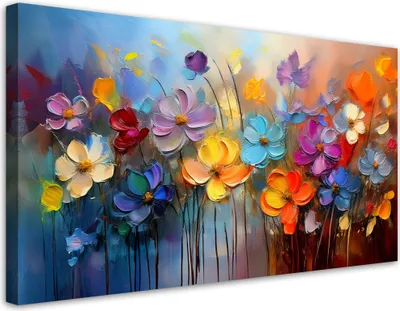 Produktbild von Leinwandbild Bunt Gemalte Blumen 120x60 Feeby Bunt bild für die wand bereit zum aufhängen