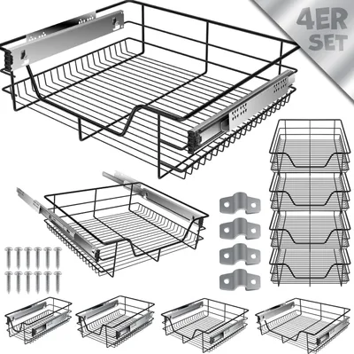 Produktbild von KESSER® Teleskopschublade  Küchenschublade  Küchenschrank  Korbauszug  Schrankauszug  Vollauszug  Schublade, Schwarz, 4x 60cm