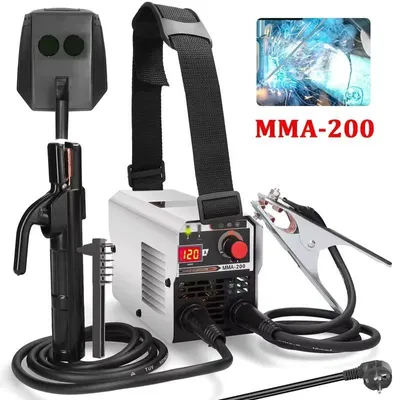 Zdjęcie produktu dla Przenośna spawarka – MMA-200 DC, spawarka elektrodowa – technologia IGBT, automatyczny podajnik drutu, spawanie bez gazu i z gazem ochronnym
