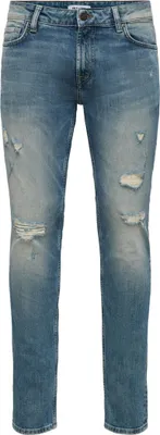 Zdjęcie produktu dla ONLY & SONS Slim Fit Jeans Destroyed Denim Hose ONSLOOM Stretch Tapered Trousers Größe: 29W / 30L