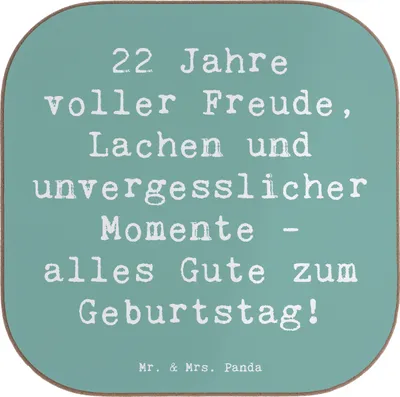 Produktbild von Mr. & Mrs. Panda Untersetzer für Gläser Spruch 22. Geburtstag Freude - Meeresbrise - Geschenk, herzliche Glückwünsche, Happy Birthday, gläseruntersetzer, Design, Coaster