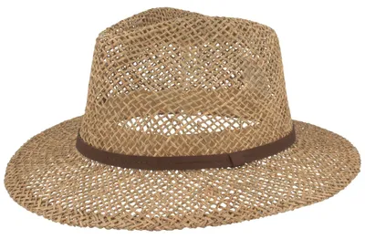 Luftiger Seegras-Strohhut mit Kunst-Ledergarnitur in beige