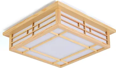 Produktbild von GreatDEshop2021, Deckenleuchte, Holz, japanisch, LED, 45 x 45 x 12 cm, warmweiß, für Wohnzimmer, 10-12 Quadratmeter, 24W