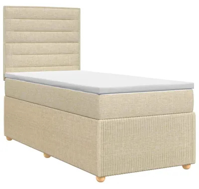 Image de vidaXL Lit boxspring avec matelas avec tête de lit Crème 90 x 190 cm Tissu