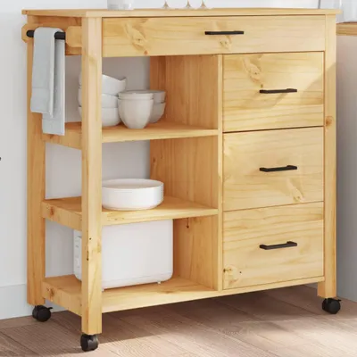 Obrázek produktu pro Kuchyňský vozík monza 84 x 40 x 90 cm masivní borové dřevo Hnědá