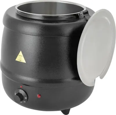Produktbild von Suppenwärmer 10 l - Elektrischer Suppentopf - Herausnehmbarer Einsatz aus Edelstahl - Klappdeckel mit Scharnier - Temperatur 35–80 °C - Schwarz