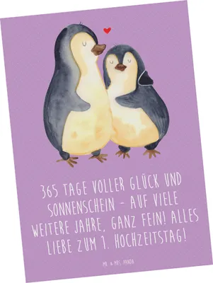 Produktbild von Mr. & Mrs. Panda Postkarte 1. Hochzeitstag Papierhochzeit - Lavendeltraum - Geschenk, Heiraten, Postkarten, Ansichtskarten, Grußkarte, Ehejubiläum, Heirat, Liebe, Spruch
