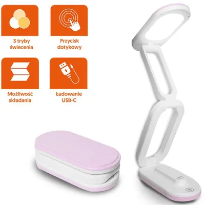 Zdjęcie produktu dla Lampka Biurkowa Led Składana, 3000/4500/6000K, 1200Mah, Różowa, Ltc
