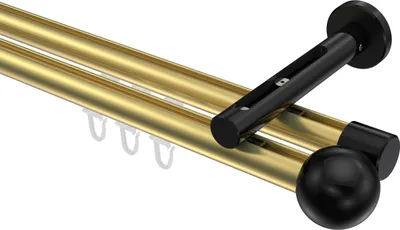 Produktbild von Interdeco Innenlaufstange / Gardinenstange mit Innenlauf Messing-Optik / Schwarz, Typ Siteno Luino (Kugel), 20 mm Ø 2-läufig, 480 cm