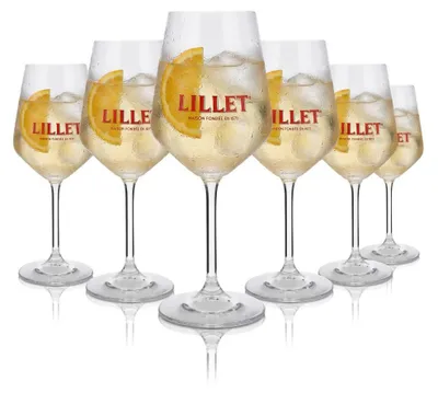 Produktbild von 6x Lillet Stielgläser Set 0,46 l – Original mit 4 cl Eichstrich für Aperitif & Tonic