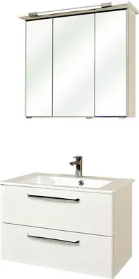 Produktbild von Pelipal Badmöbel-Set Kumba BxHxT 77 x 200 x 50 cm Frontfarbe weiß hochglanz mit Mineralguss-Waschtisch weiß 99.77012509