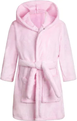 Productafbeelding van Ibenzoa® Kinderbadjas met capuchon – zachte, warme fleece (100% polyester-flanel), lichtgewicht, met riem en zakken, voor jongens en meisjes, 2–9 jaar