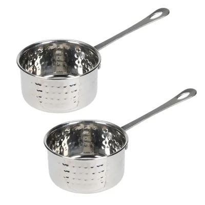Produktbild von 2x Edelstahl Soßentopf mit Stiel ø 10 cm Fassungsvermögen 300 ml Stieltopf Stielkasserolle Serviertopf Sossentopf