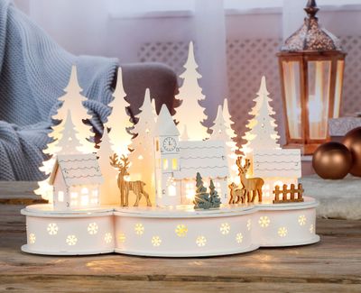 Beleuchtete Weihnachtsstadt mit 10 warmweißen LED - ca. 30x15x20 cm