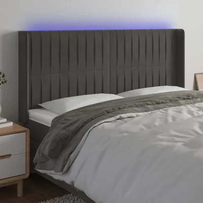 Produktbild von vidaXL LED Kopfteil Dunkelgrau 183x16x118/128 cm Samt - LED Kopfteil - LED Kopfteile - Kopfteil - Bett-Kopfteil