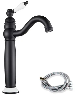 Immagine prodotto di Miscelatore per lavabo in ottone, finitura nera, maniglia in Vetroceramica