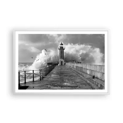 Produktbild von Gerahmtes Poster - Weißer Rahmen - Laterne Meer Portugal - 91,5x61 cm - Wand Bild - Wanddeko - Wandbilder - Kunstposter - Wandposter - Bilderrahmen - Bilder - Kunstdruck - P2WAA91x61-4913