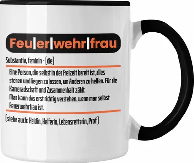Produktbild von Trendation - Lustige Feuerwehrfrau Tasse Geschenk für Frauen in der Feuerwehr Definition (Schwarz)