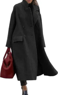 Produktbild von Eleganter Mantel aus Wollmischung mit gekerbtem Kragen für Damen, einfarbig, mittellang, dicker, warmer Mantel aus Wollmischung