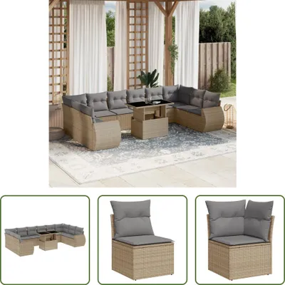 Produktbild von The Living Store 11-tlg. Garten-Sofagarnitur mit Kissen Beige Poly Rattan
