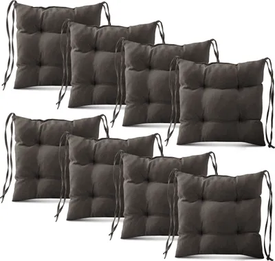 Produktbild von 8er-Set Stuhlkissen 40x40 cm Graphit - Stuhlkissen mit Bändern, Steppkissen, Bodenkissen- Sitzkissen für Gartenstuhl, für Indoor und Outdoor