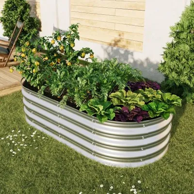 Produktbild von Hochbeet Aus Metall 122x61x30.5 cm Silber Verzinkte Pflanzer Erhoehtes Gartenbett Fuer Gemuese Blumen Kraeuter 4x2x1ft Heavy Duty Rostbestaendig 1 Stueck