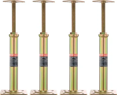 Image de Crics VEVOR pour usage domestique, pack de 4, plage de hauteur de 29,4 à 40,6 cm, capacité de charge maximale par unité : 1000 kg, barre d'appui réglable pour mise à niveau, cric télescopique galvanisé