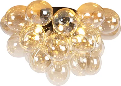 Produktbild von QAZQA - Design Deckenleuchte I Deckenlampe I Lampe I Leuchte schwarz mit Braunglas 6 Lampen - Uvas I Wohnzimmer I Schlafzimmer - Kugel I Kugelförmig - LED geeignet G9