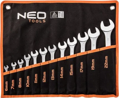 Zdjęcie produktu dla NEO TOOLS Klucze płasko-oczkowe 6-22 mm, zestaw 12 szt.