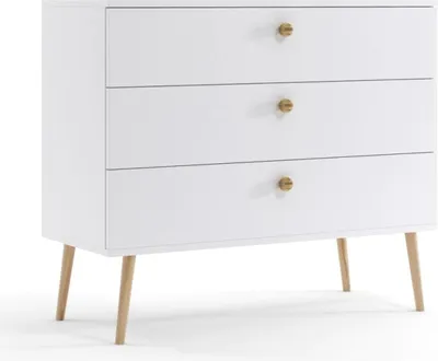 Produktbild von Kommode BOHO mit 3 Schubladen, Sideboard in Farbe: Weiß, Schrank in Größe: 100 x 85 x 41 cm
