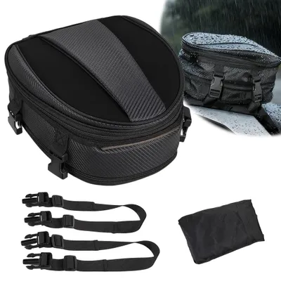 Produktbild von Motorrad-Sitztasche 8L aus wasserabweisendem Kunstleder mit verstellbarem Bodenfach inkl. Befestigungsgurten für Enduro Cross und Alltagsreisen Schwarz