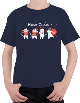Produktbild von Meowy Catmas Katzen Kätzchen - Weihnachten Weihnachtsgeschenk Christmas Uni Kinder T-Shirt, Navy, 128