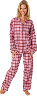 Produktbild von Damen Flanell Pyjama Schlafanzug in Karo Optik zum durchknöpfen - 281 201 15 531 ; rot , 48