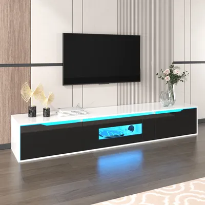 Produktbild von okwish TV-Schrank TV-Lowboard Hochglanz mit farbwechselnder LED-Beleuchtung, Wohnzimmerschränke für Wohnzimmer, Esszimmer, Schwarz und Weiß