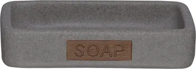 Seifenschale für Badezimmer - Polyresin Grau 8,6x2,5x12,2 cm