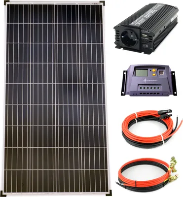 Produktbild von Solar Set 12V 130 Watt Poly Solarpanel Kabel Wechselrichter 600W Solaranlage PV