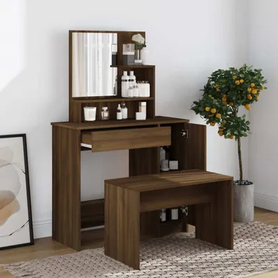 Produktbild von "im Sonderangebot"Schminktisch Modernes Design - Kosmetiktisch/Frisiertisch - mit Spiegel Braun Eichen-Optik 86,5x35x136 cm DEMöbel 6982173